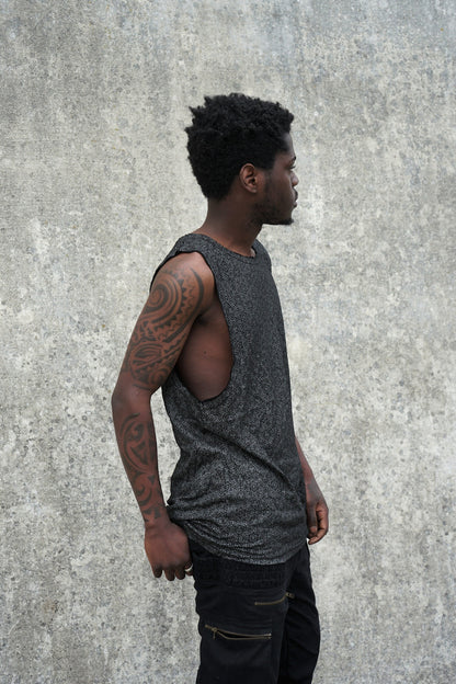 Men’s Geometric Shipibo Tank Top, Black Viscose Festival Shirt