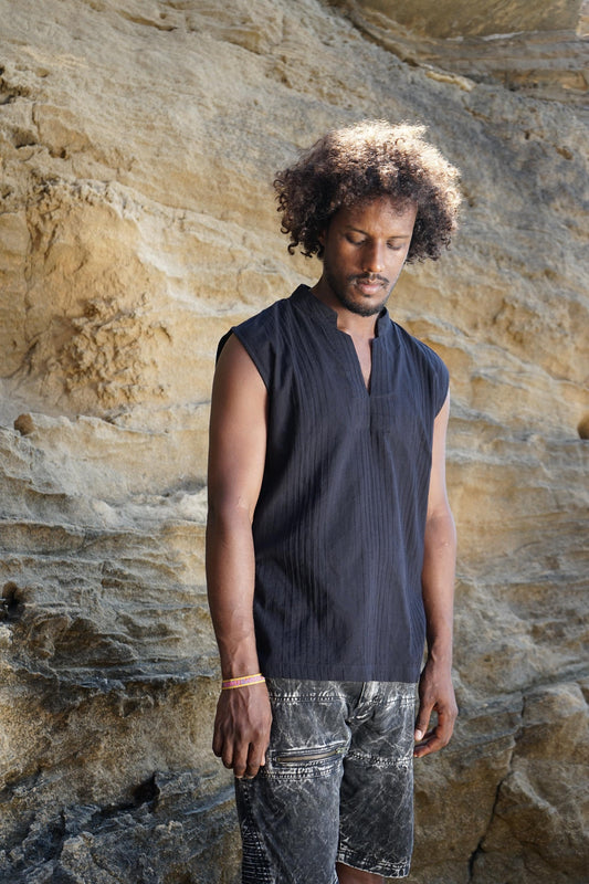 Men’s Layered Tribal Top, Hooded T-Shirt, Alternative Streetwear