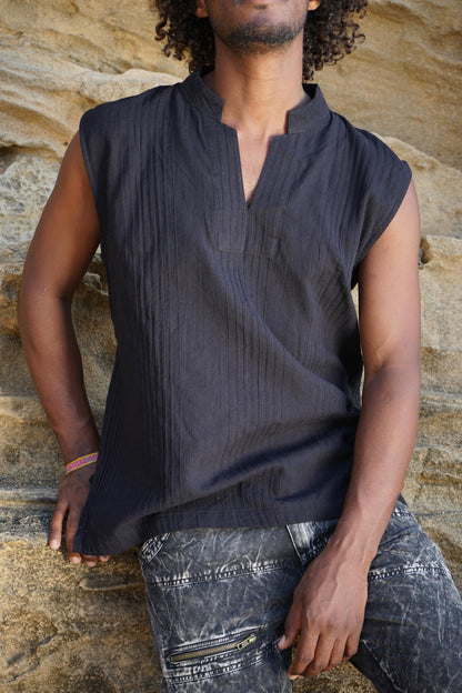 Men’s Layered Tribal Top, Hooded T-Shirt, Alternative Streetwear
