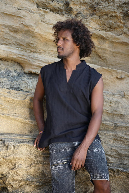 Men’s Layered Tribal Top, Hooded T-Shirt, Alternative Streetwear