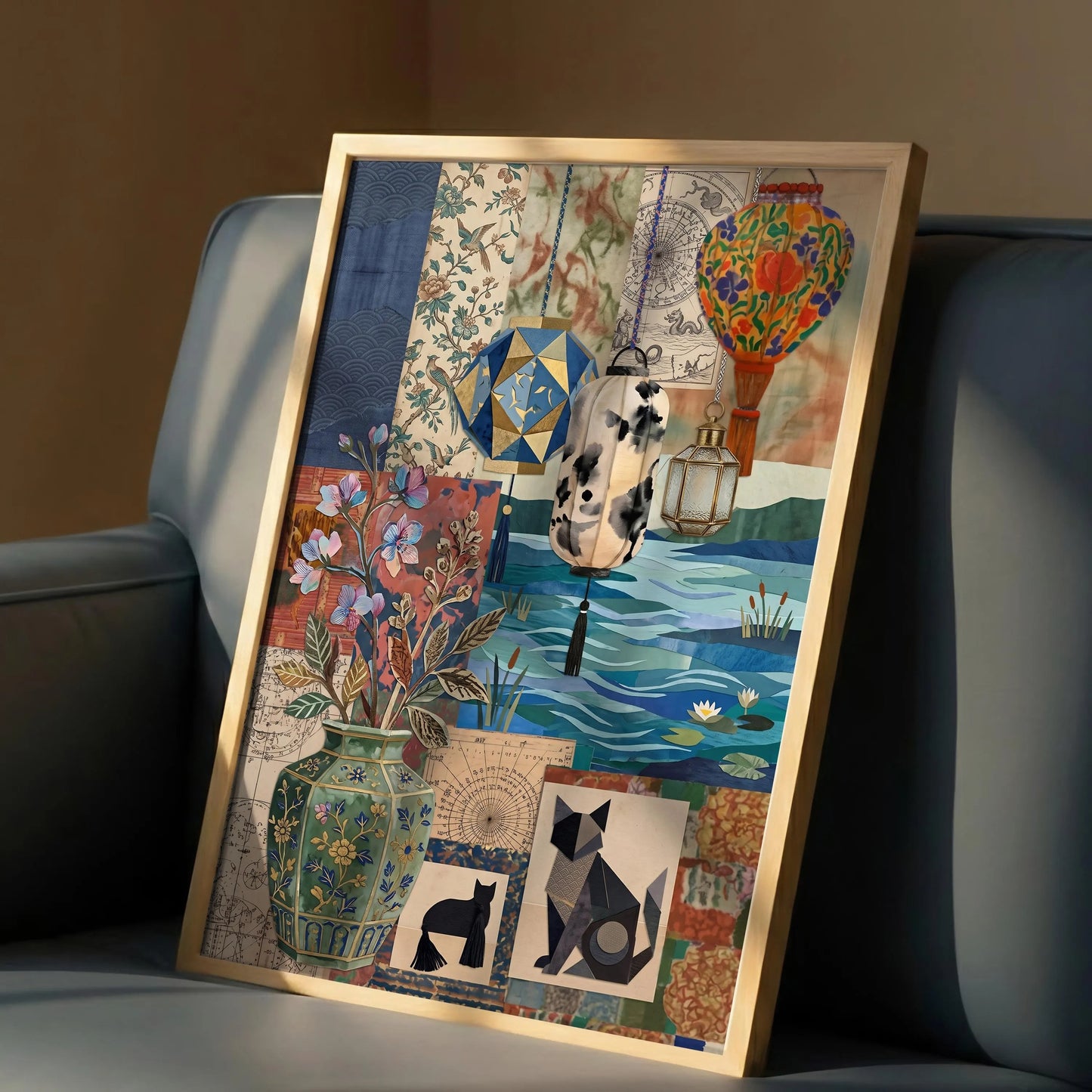 Eclectic Collage Print, Vintage Boho Wall Art, Retro Maximalist style
