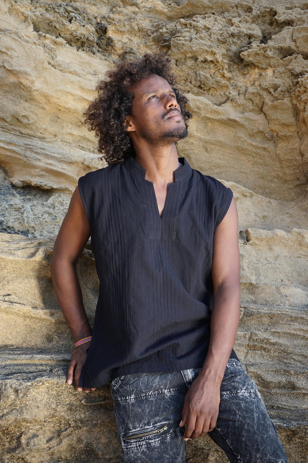 Men’s Layered Tribal Top, Hooded T-Shirt, Alternative Streetwear