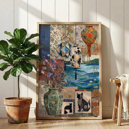 Eclectic Collage Print, Vintage Boho Wall Art, Retro Maximalist style