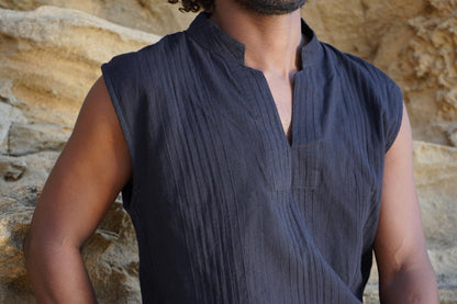 Men’s Layered Tribal Top, Hooded T-Shirt, Alternative Streetwear