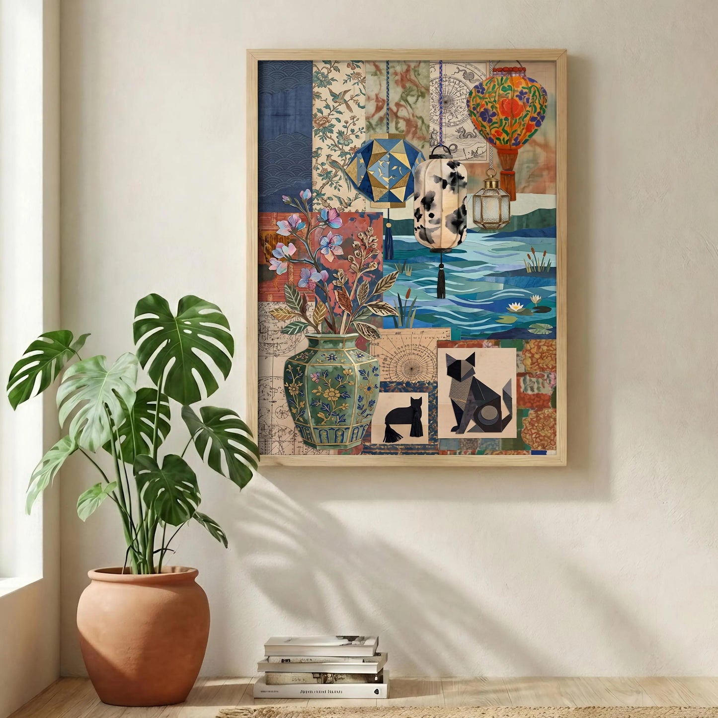 Eclectic Collage Print, Vintage Boho Wall Art, Retro Maximalist style