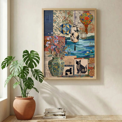 Eclectic Collage Print, Vintage Boho Wall Art, Retro Maximalist style